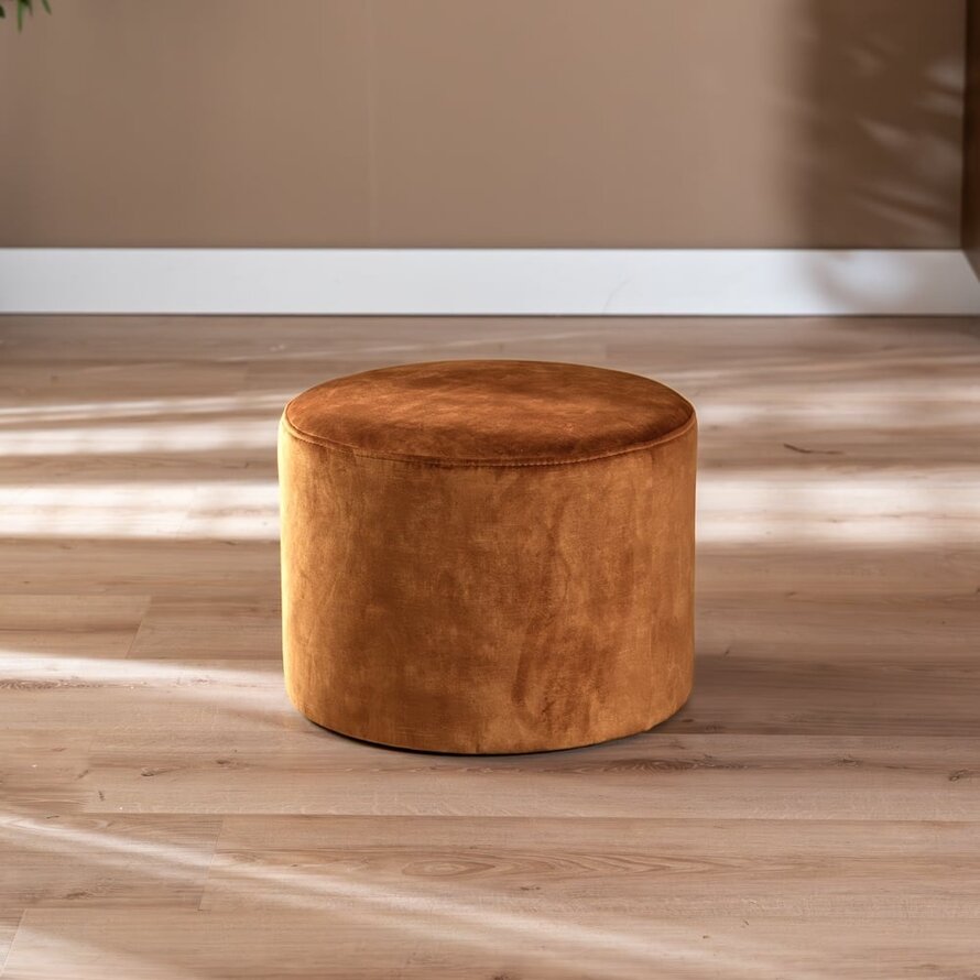 Samt Hocker Beau rund ockergelb/cognac