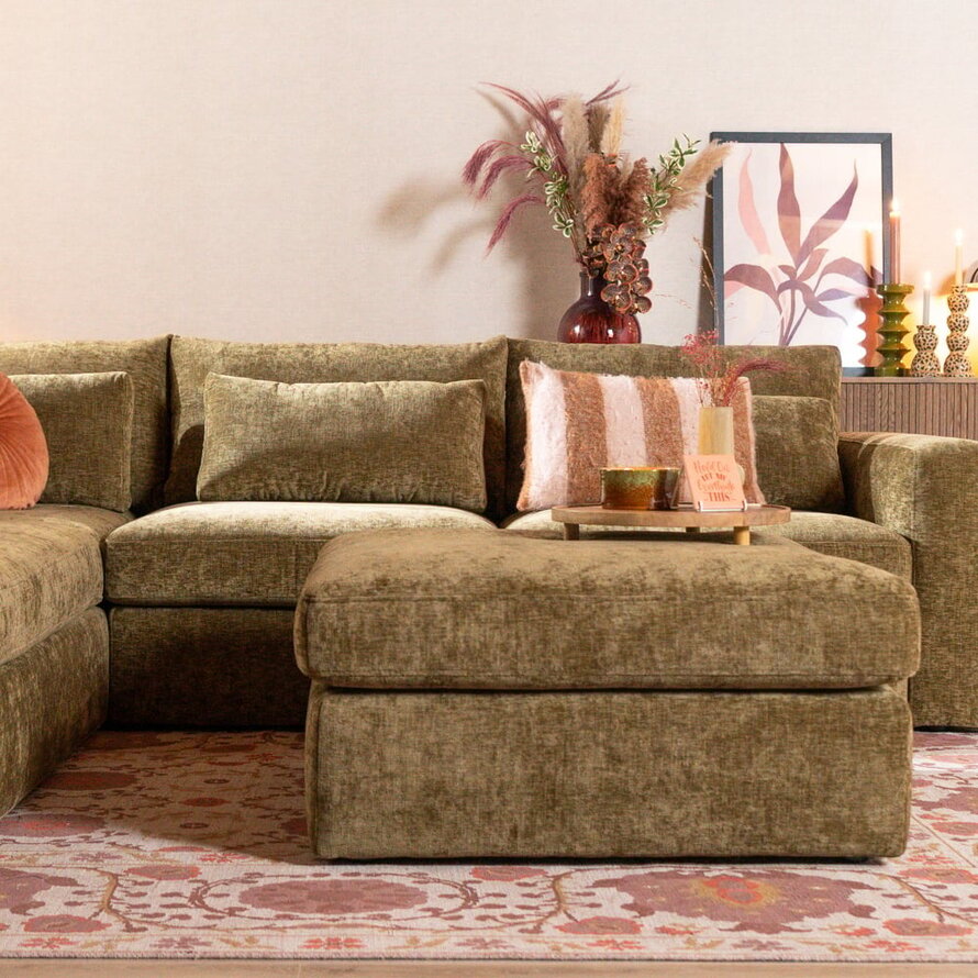 Hocker Kyle Chenille olive grün