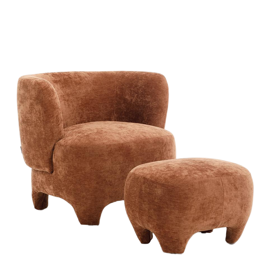Sessel mit Hocker Emma Samt ocker