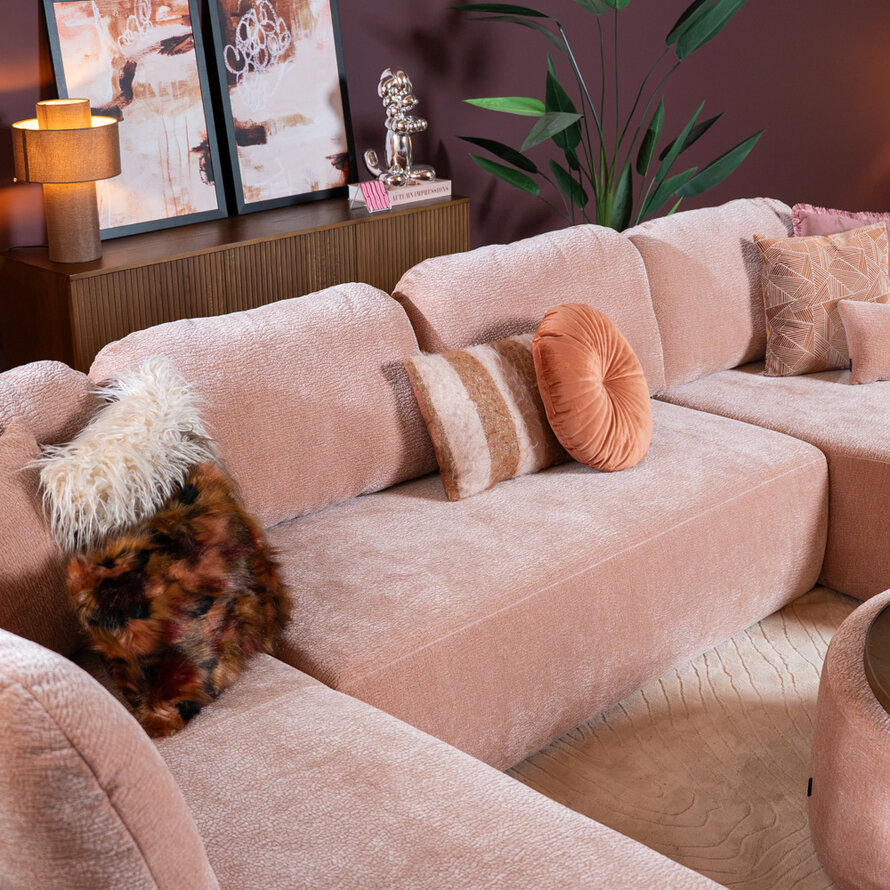 U-Sofa Vienna 6-Sitzer Chenille Rosa