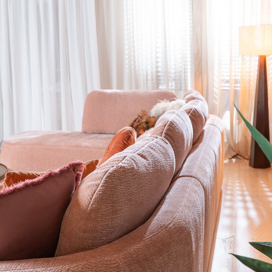 U-Sofa Vienna 6-Sitzer Chenille Rosa