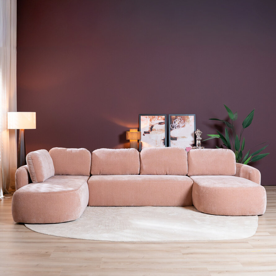 U-Sofa Vienna 6-Sitzer Chenille Rosa