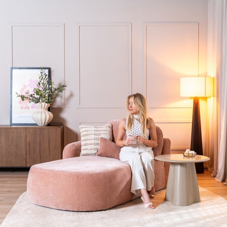 Chaiselongue Vienna Chenille Rosa links