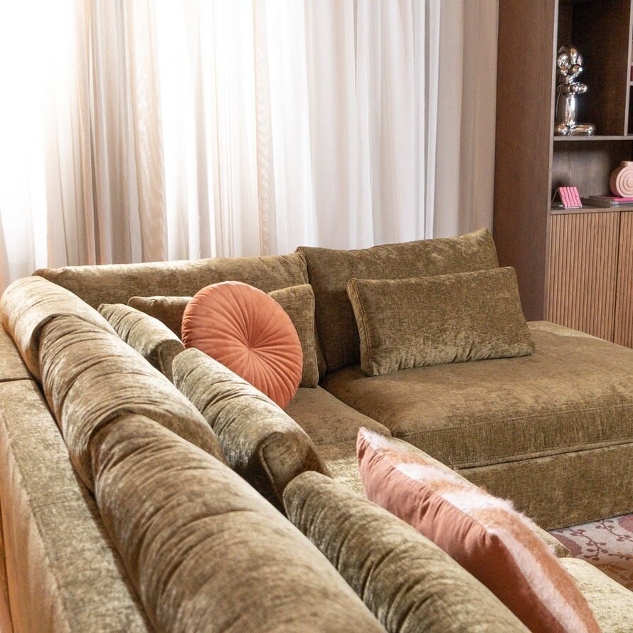 Ecksofa Kyle chenille olive grün rechts