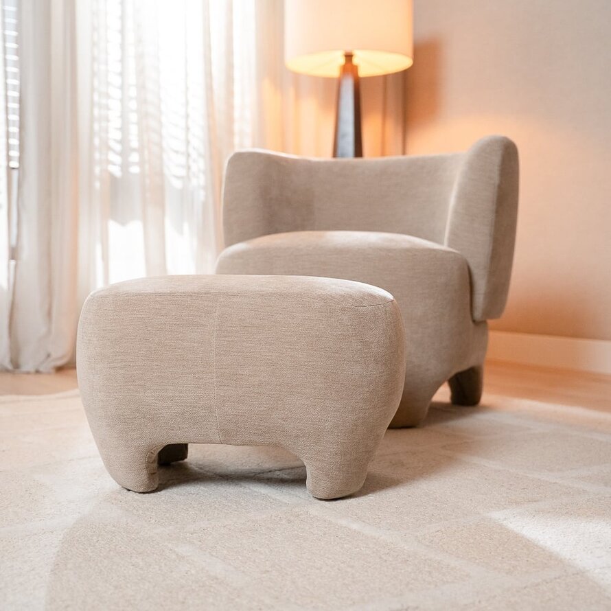 Sessel mit Hocker Emma Samt beige