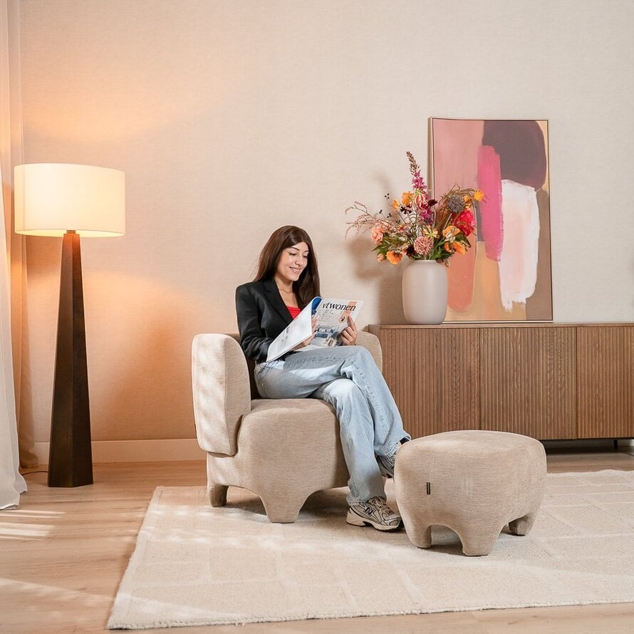 Sessel mit Hocker Emma Samt beige
