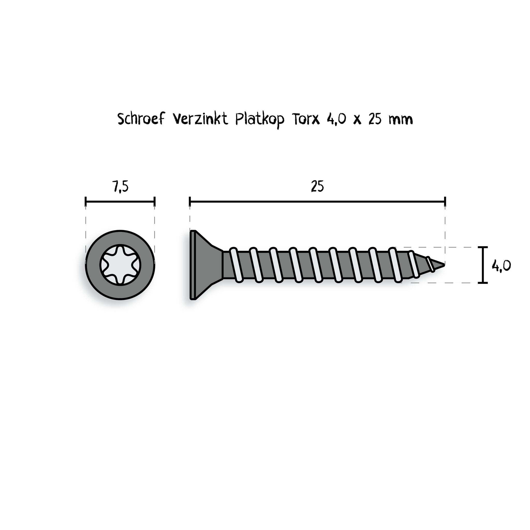 Dynaplus Schroeven Verzinkt Torx 4,0 x 25 mm