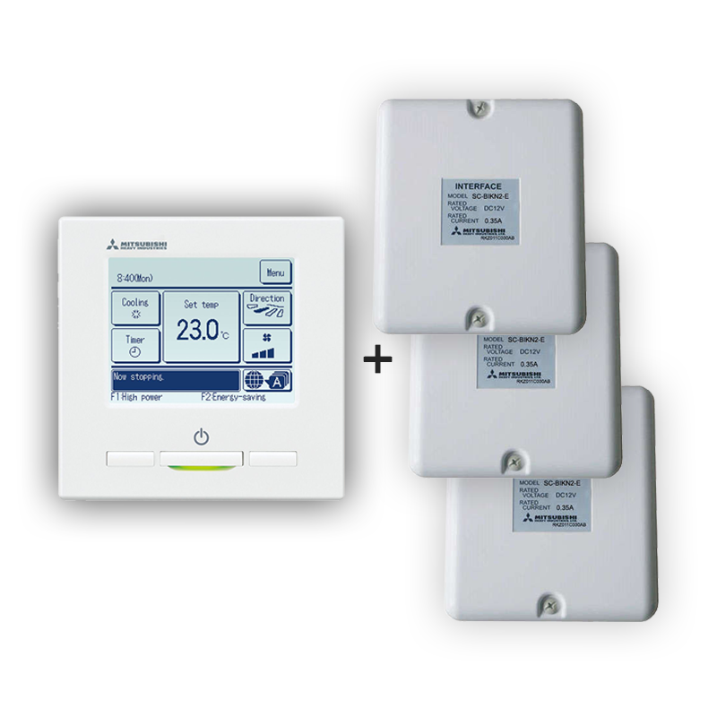 Mitsubishi H.I. Wandbediening Set EcoTouch RC-EX3A + 3 Interface-koppelingen SC-BIKN2-E