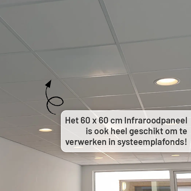 Infraroodpaneel 60x60cm Mat Wit 400Watt • Met wandbeugel