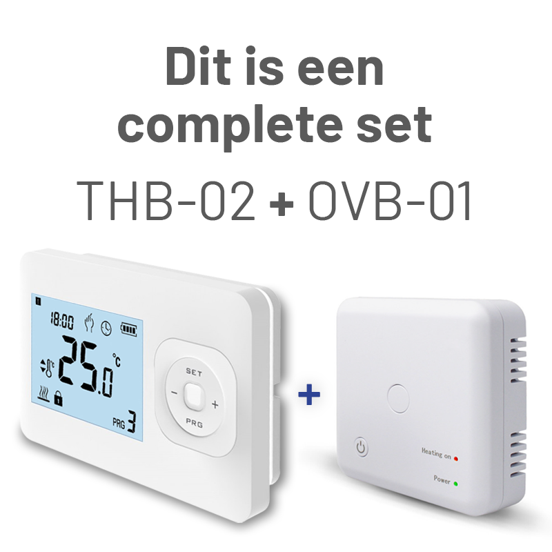 Set THB-02 + OVB-01 Draadloze Klokthermostaat - Tijden en dagen in te stellen - Wit