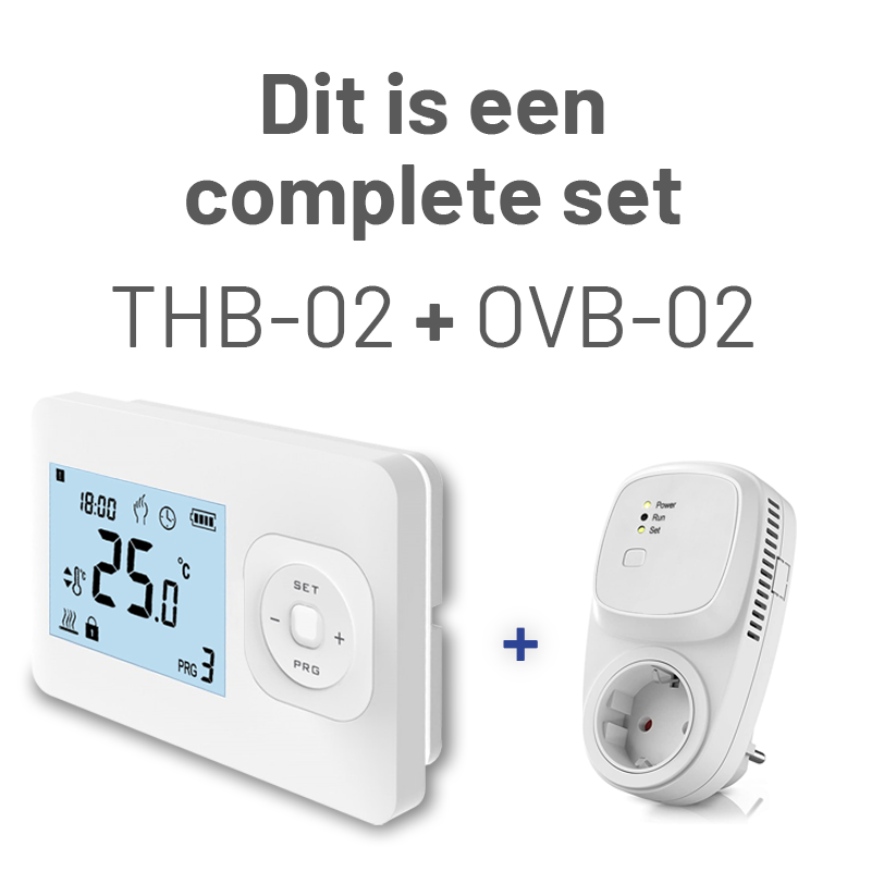 Set THB-02 + OVB-02 Draadloze Klokthermostaat - Tijden en dagen in te stellen