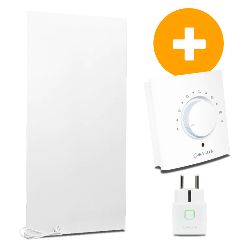 AANBIEDING COMPLETE SET: Infrarood Verwarmingspaneel 60x120cm Wit + Thermostaat Set