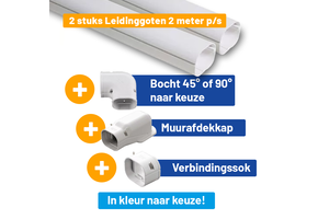 AANBIEDING: 2 Stuks Leidinggoot 2m + Bocht + Muurafdekkap + Verbindingssok in kleur naar keuze