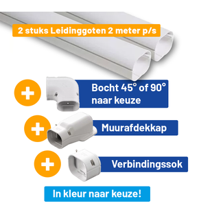AANBIEDING: 2 Stuks Leidinggoot 2m + Bocht + Muurafdekkap + Verbindingssok in kleur naar keuze