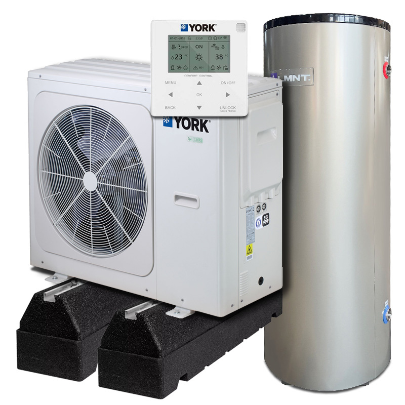 AANBIEDING: Complete Set Monoblock Warmtepomp York YKF09CNC 10,0 kW + LMNT 150L Buffertank en Set Opstelbalken