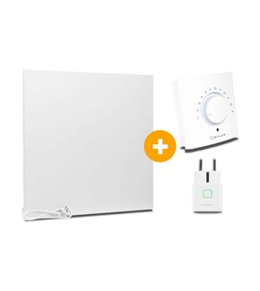 Complete Set Infrarood Verwarmingspaneel 60x60cm Mat Wit met Thermostaatset