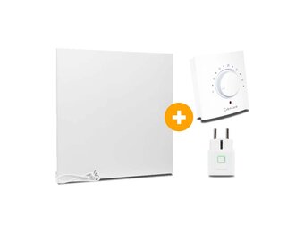 Complete Set Infrarood Verwarmingspaneel 60x60cm Mat Wit met Thermostaatset
