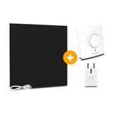 Complete Set Infrarood Verwarmingspaneel 60x60cm Mat Zwart met Thermostaatset
