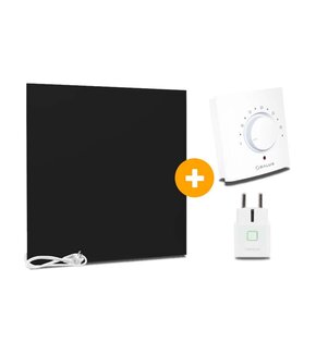 Complete Set Infrarood Verwarmingspaneel 60x60cm Mat Zwart met Thermostaatset