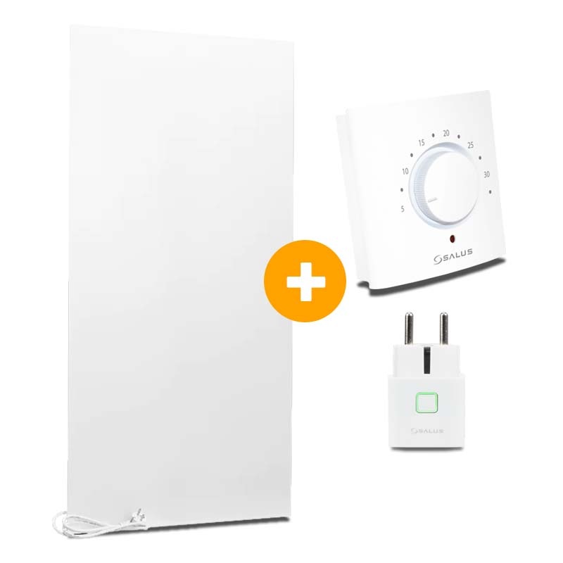 Complete Set Infrarood Verwarmingspaneel 60x120cm Mat Wit met Thermostaatset