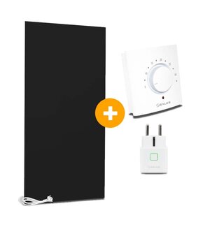 Complete Set Infrarood Verwarmingspaneel 60x120cm Mat Zwart met Thermostaatset