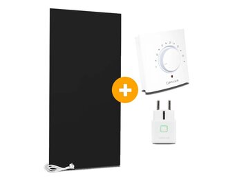 Complete Set Infrarood Verwarmingspaneel 60x120cm Mat Zwart met Thermostaatset