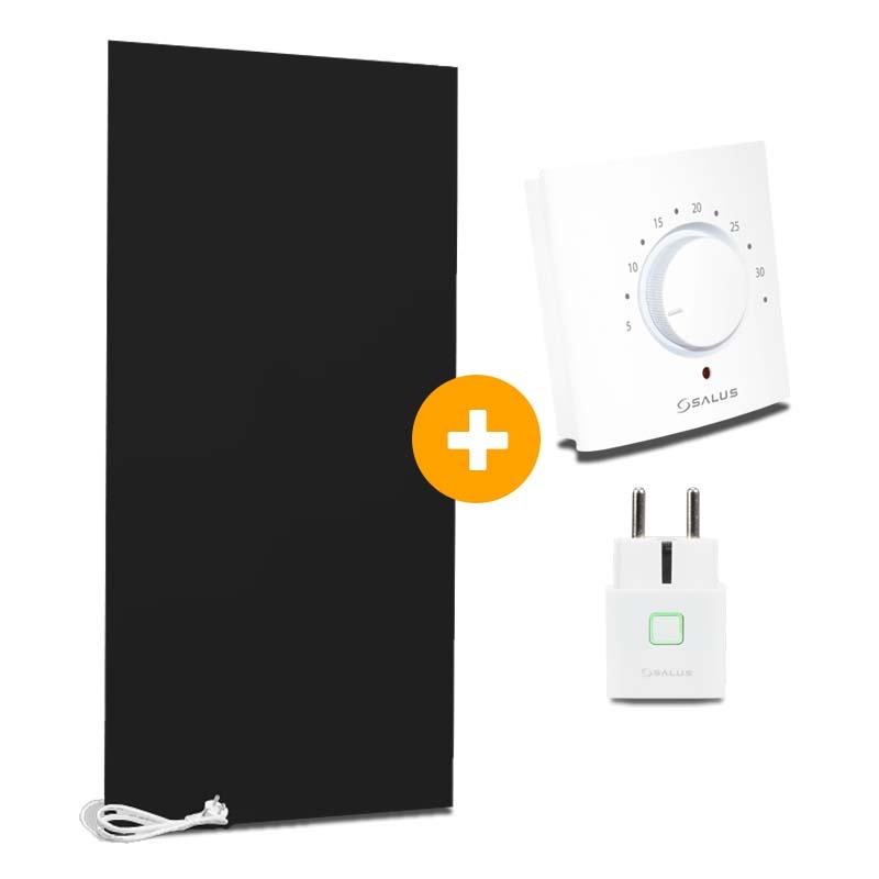 Complete Set Infrarood Verwarmingspaneel 60x120cm Mat Zwart met Thermostaatset