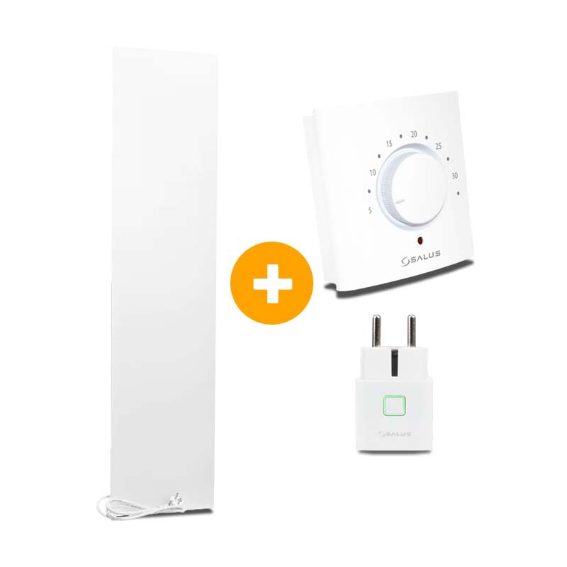 Complete Set Infrarood Verwarmingspaneel 30x120cm Mat Wit met Thermostaatset