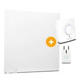 Complete Set Infrarood Verwarmingspaneel 105x105cm Mat Wit met Thermostaatset