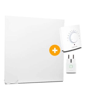 Complete Set Infrarood Verwarmingspaneel 105x105cm Mat Wit met Thermostaatset