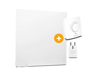 Complete Set Infrarood Verwarmingspaneel 105x105cm Mat Wit met Thermostaatset