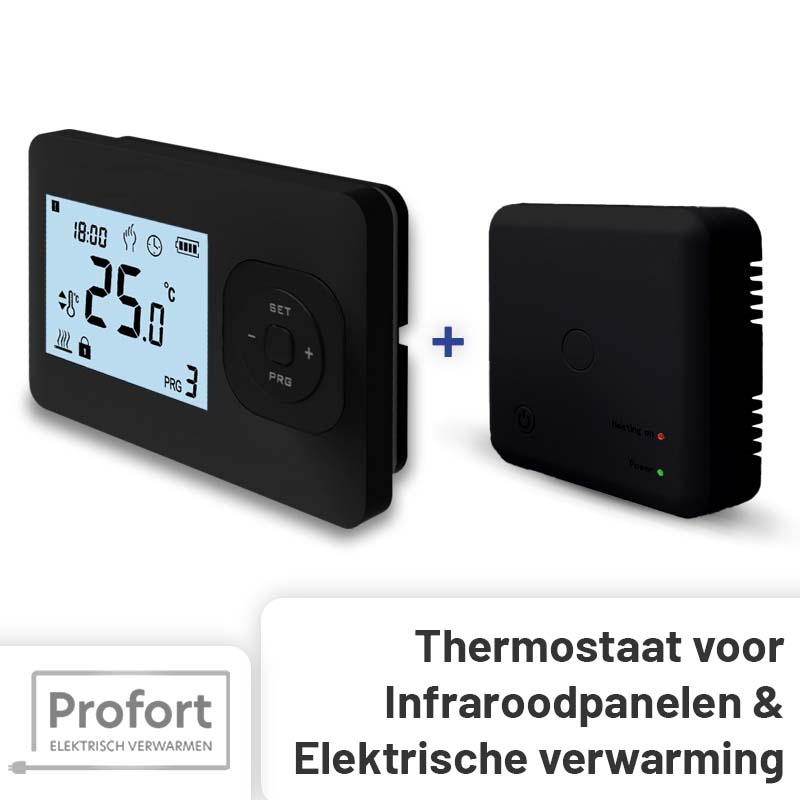 Set THB-02 + OVB-01 Draadloze Klokthermostaat - Tijden en dagen in te stellen - Zwart