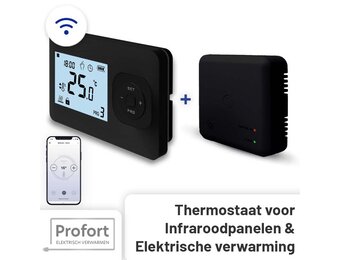 Set THB-03 + OVB-03 Draadloze Wifi Klokthermostaat - Bedienbaar via je mobiel - Zwart