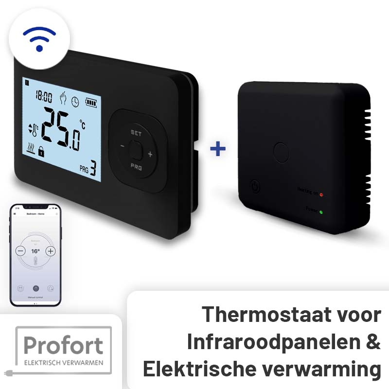 Set THB-03 + OVB-03 Draadloze Wifi Klokthermostaat - Bedienbaar via je mobiel - Zwart