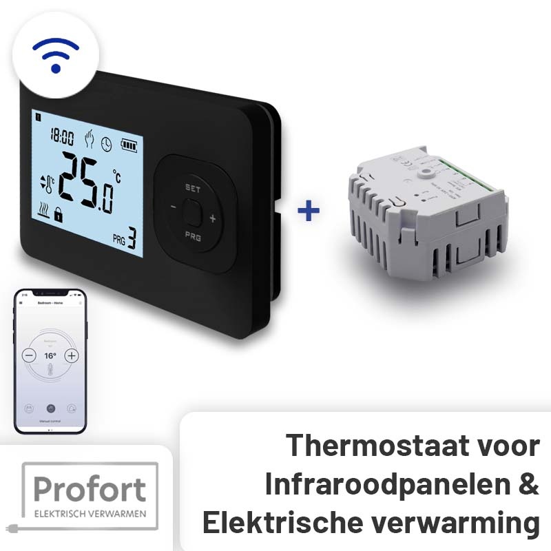 Set THB-03 + OVB-05 Draadloze Wifi Klokthermostaat - Bedienbaar via je mobiel - Zwart