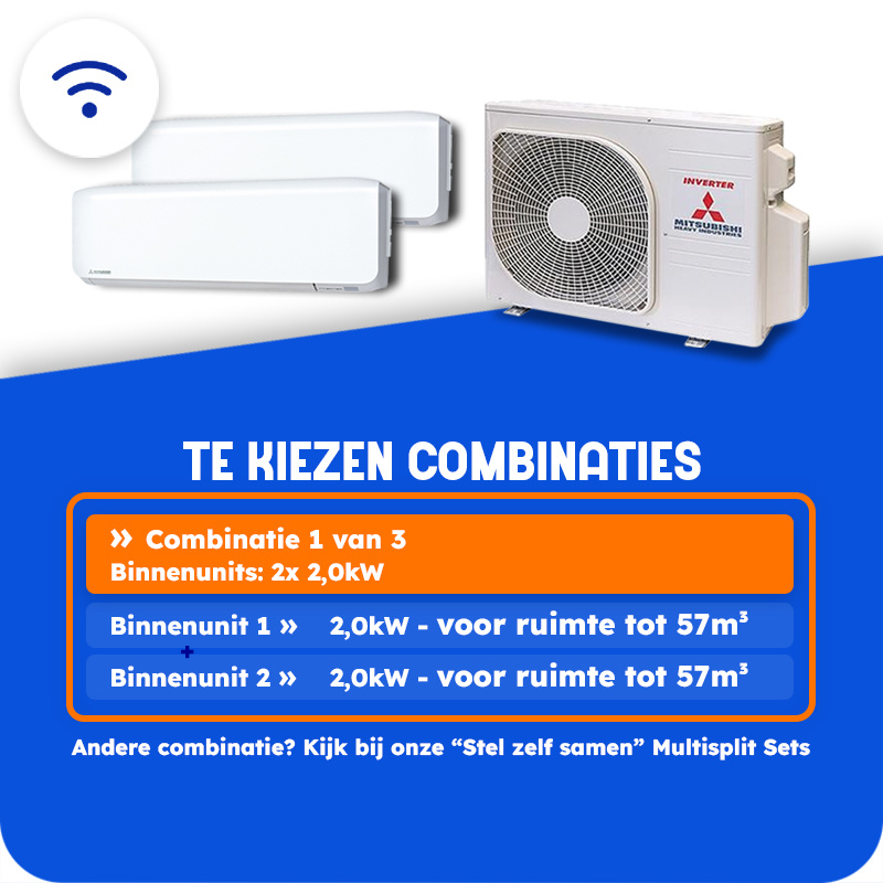 Multisplit Airco Set +Wifi voor 2 ruimtes | totaal 115m³ | Buitenunit 4,0kW (SCM40)