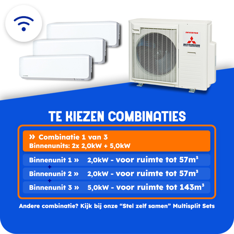 Multisplit Airco Set +Wifi voor 2-4 ruimtes | totaal 200m³ | Buitenunit 7,1kW (SCM71)