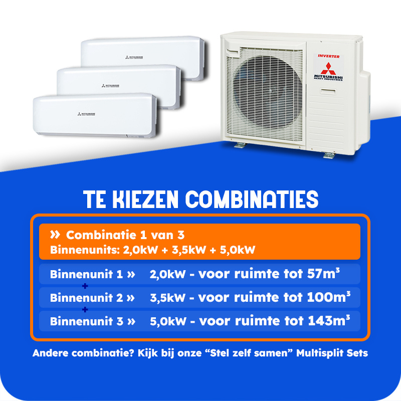 Multisplit Airco Set voor 2-4 ruimtes | totaal 230m³ | Buitenunit 8,0kW (SCM80)
