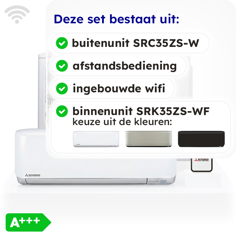 Mitsubishi SRK35ZS-WF Singlesplit Airco 3,5kW +Wifi Fluisterstil