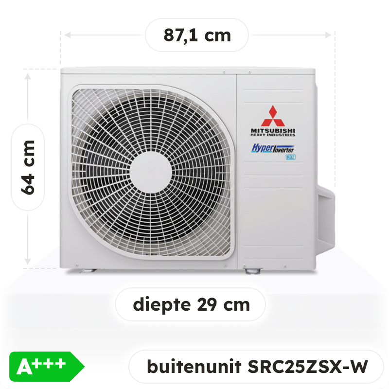 Mitsubishi Heavy Industries Airco Wandmodel 2,5kW - Singlesplit Complete Set - SRK25ZSX-WF (Fluisterstil)