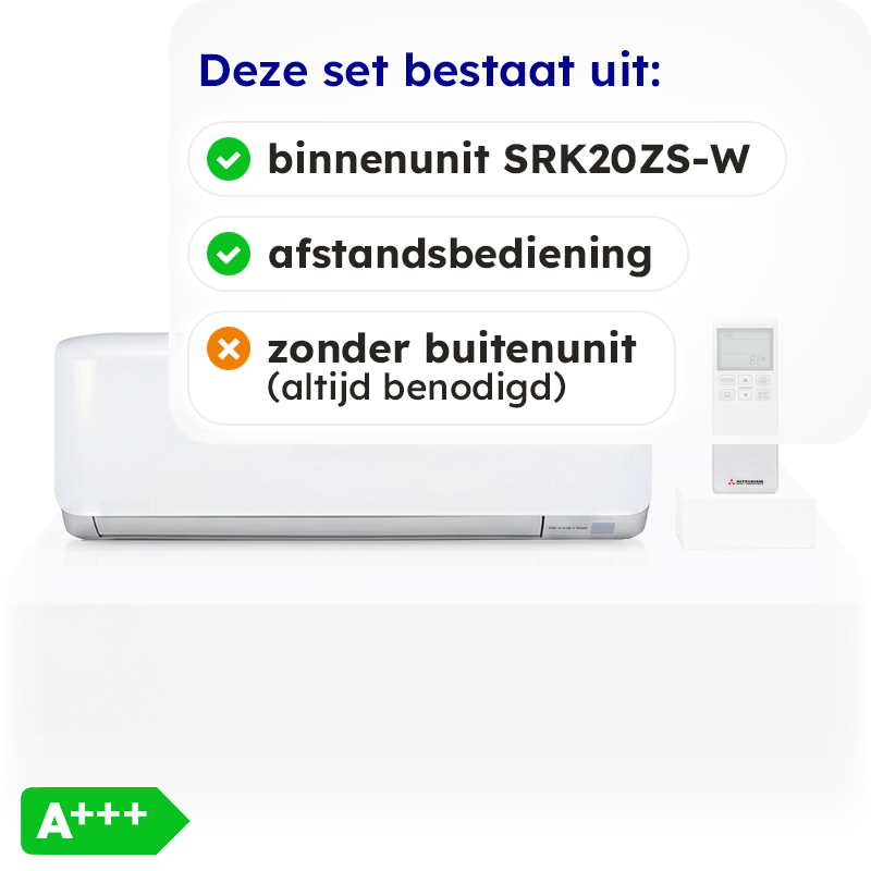 Mitsubishi Heavy Industries Airco Wandmodel 2,0kW - Losse Binnenunit - SRK20ZS-W (Fluisterstil)