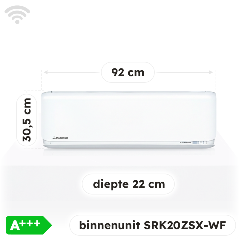 Mitsubishi Heavy Industries Airco Wandmodel 2,0kW - Losse Binnenunit - SRK20ZSX-WF (Fluisterstil)