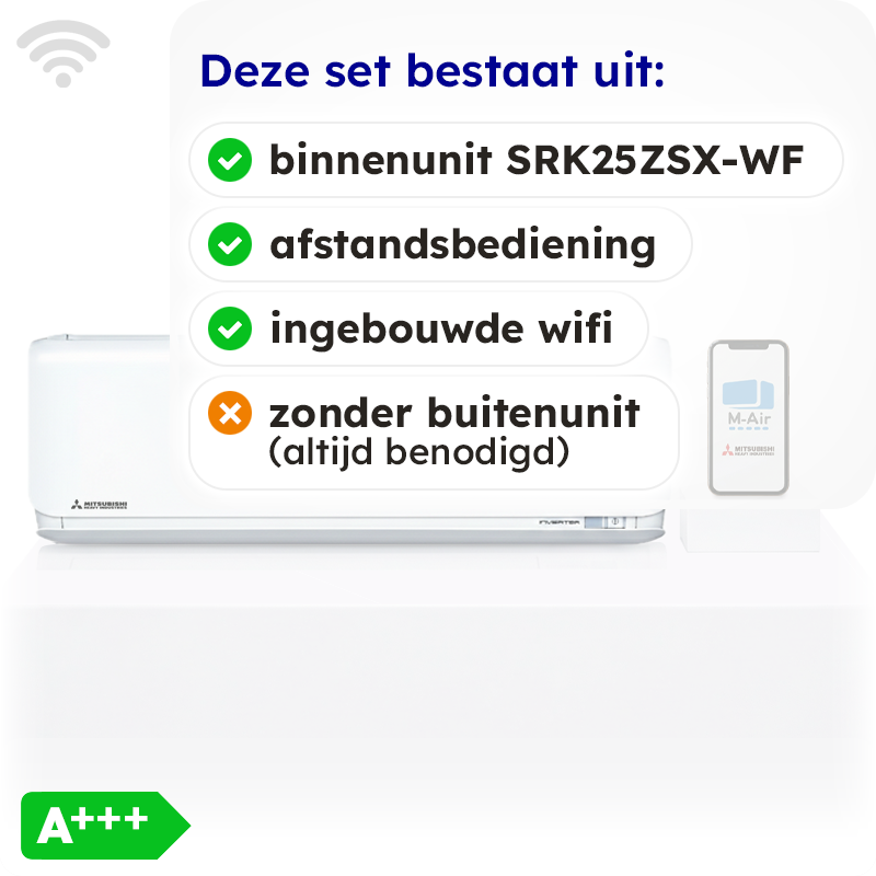 Mitsubishi SRK25ZSX-WF Losse Binnenunit Airco 2,5kW +Wifi