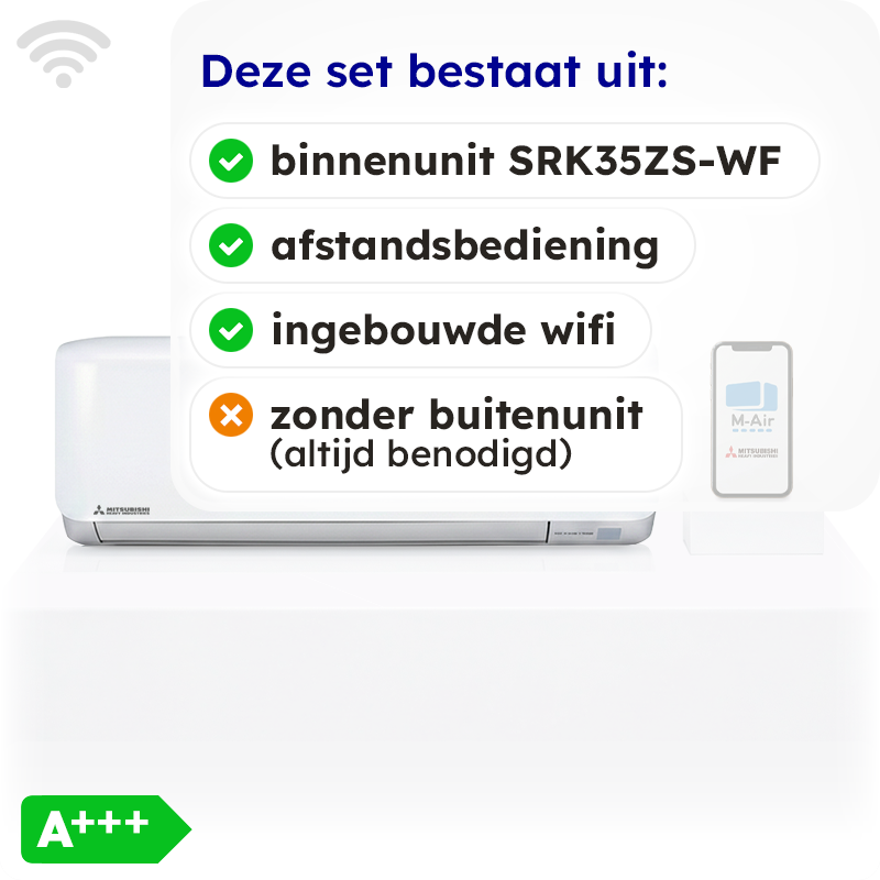 Mitsubishi SRK35ZS-WF Losse Binnenunit Airco 3,5kW +Wifi