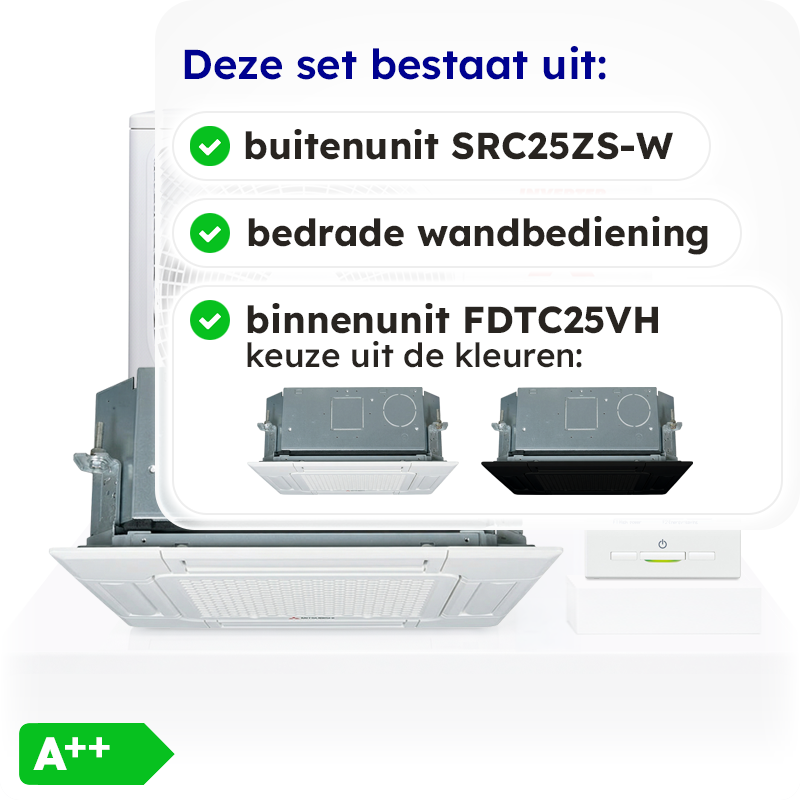 Airco Cassettemodel 2,5kW - Singlesplit Complete Set - FDTC25VH (60x60cm)
