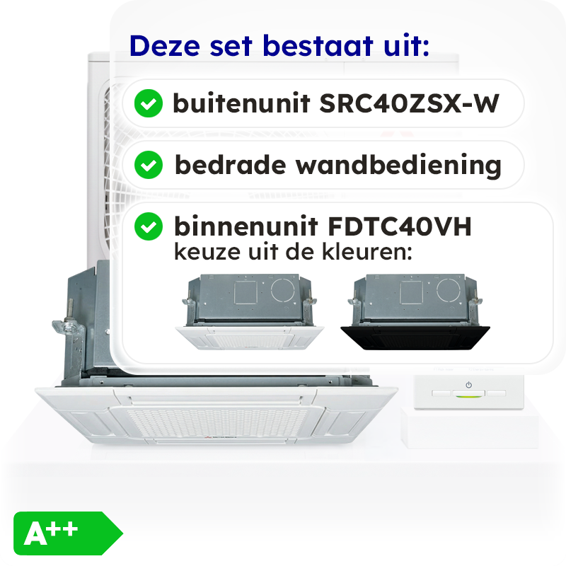 Airco Cassettemodel 4,0kW - Singlesplit Complete Set - FDTC40VH (60x60cm)