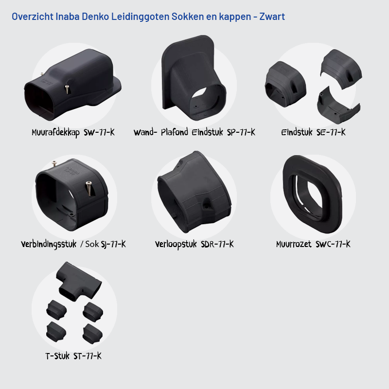 Inaba Denko PVC Leidinggoot Zwart 2m – Set van 5 (4+1 Gratis)