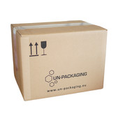 Caja de cartón con sello de calidad UN-X de 390 x 290 x 290 mm.