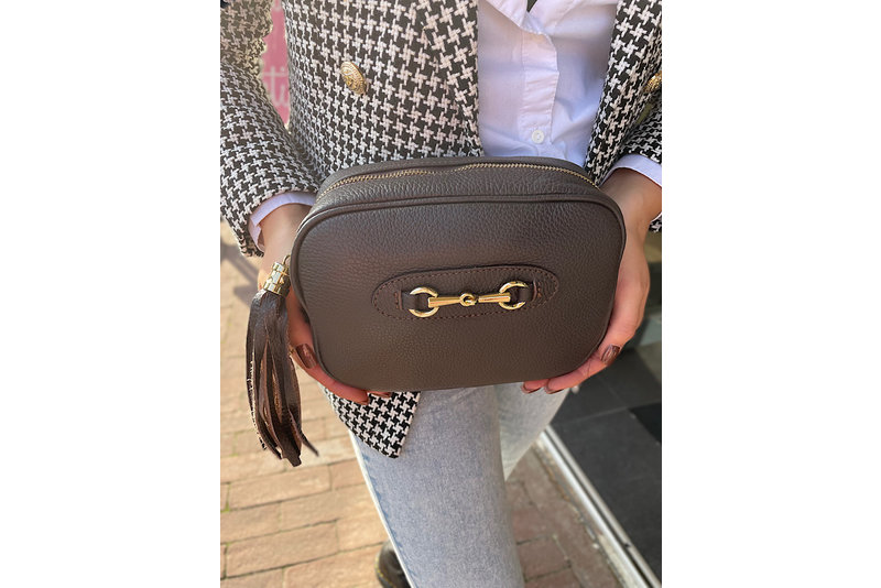 Golden zip kwast tas bruin