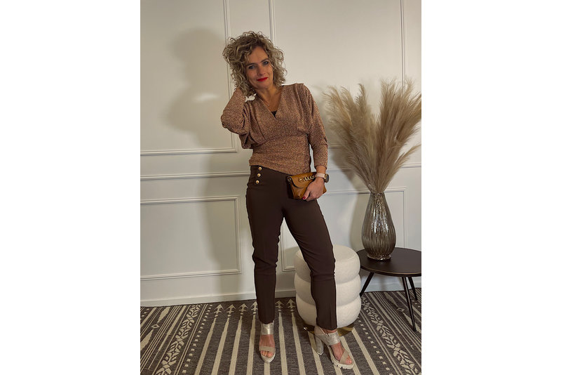 Gold button pant choco